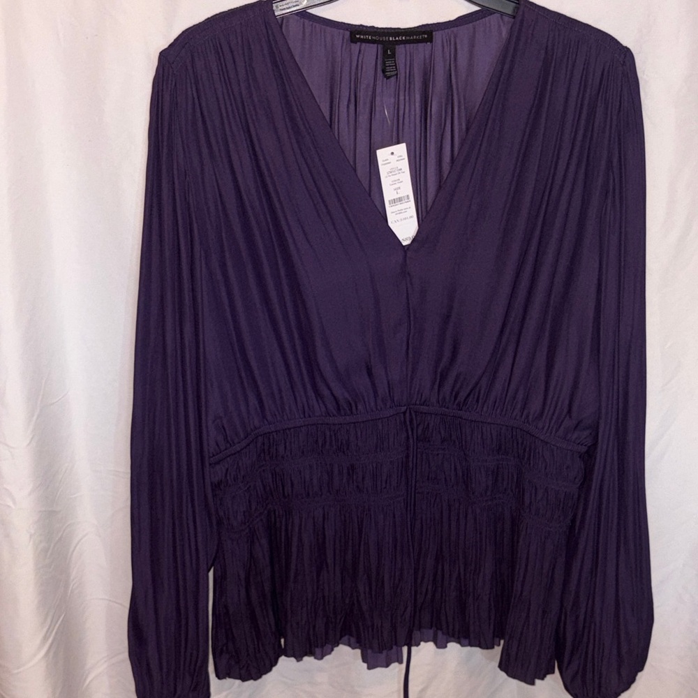 White House Black Market Purple V-Neck Long Sleeve Blouse